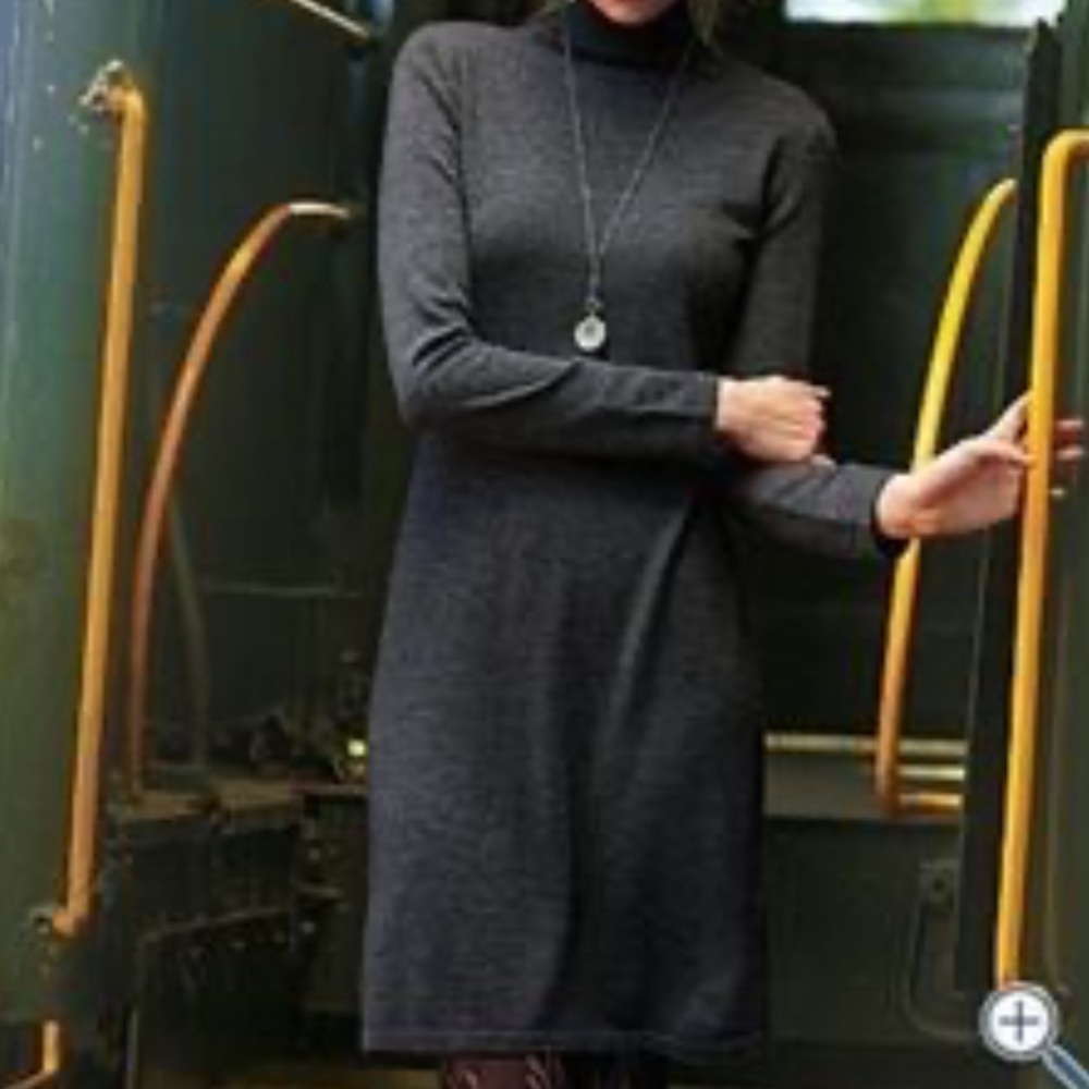 Garnet Hill 100% Merino Wool Turtleneck Sweater Dress Gray size M